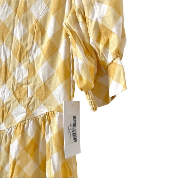 NEW Reformation Laylin Yellow White Gingham Checker Mini Dress Flare Large - Picture 4 of 9